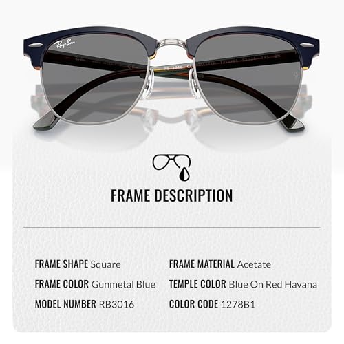 Image of Ray-Ban RB3016 CLUBMASTER CLASSIC Square Shaped Sunglasses for Men & Women with Official RAYBAN Eyewear Kit