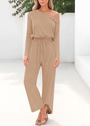 Lazysmile Jumpsuits For Women Dressy Long Sleeve Off Shoulder One Piece Wide Legs Rompers - image 5