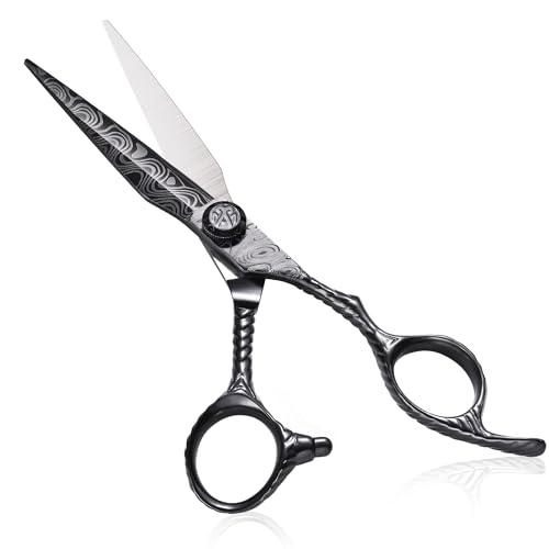 Image of Professional Hair Cutting Scissors - ULG 6.5 inch Premium Barber Shears with Adjustable Tension, Offset Handle, Ergonomic Grip & Sharp Stainless Steel Blades for Stylists and Barbers, Black