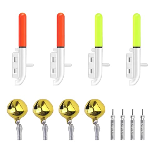 JINXIAN 4 Pièces Detecteur de Touche Peche Baton Lumineux Clochette de Peche avec Boucle Facile à Fixer pour Canne a Peche Mer Pêche de Nuit Accessoires Peche（Vert/Rouge）