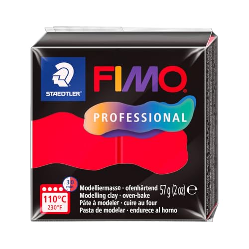STAEDTLER FIMO Professional 8040 8040-200 Oven Hardening Modelling Clay, Especially for Professionals and Artists, Single Product Pure Red