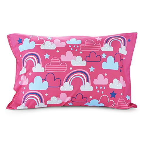 Image of Baby Boom Funhouse Let's Chase Rainbows 4 Piece Toddler Bedding Set - Includes Comforter, Sheet Set - Fitted + Top Sheet + Reversible Pillowcase for Girls Bed, Pink