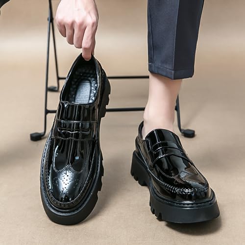 Men's Patent Leather Platform Slip-on Loafers Lug Sole Business Dress Shoes Casual Chunky Platform Round Toe Formal Loafer Shoes for Men3