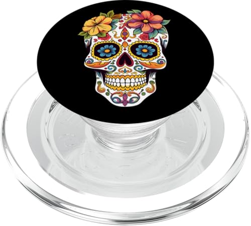 Cráneo de azúcar Dia De Los Muertos Halloween Flores Divertidas PopSockets PopGrip para MagSafe