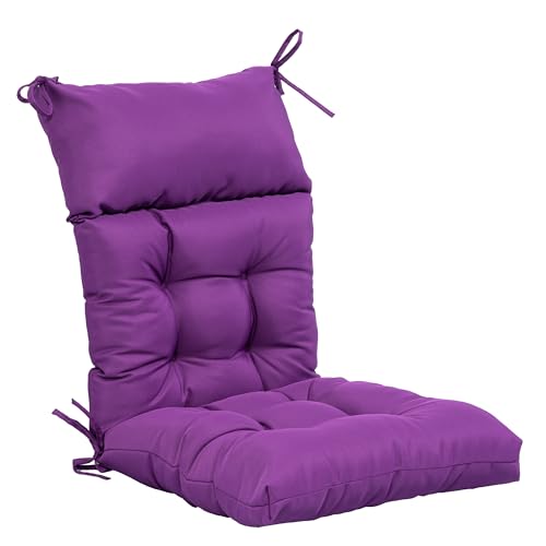 Image of QILLOWAY Outdoor Rocking Chair Cushions Set of 4, 100% Polyester Waterproof Patio Rocking Chair Cushion, High Back Weatherproof Chair Pad for Adirondack & Outdoor Furniture, Purple