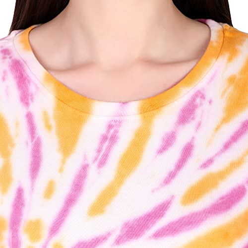 Image of Stories.Label Women's Tie Dye Printed Cotton Tshirt in Ribbed Neck, Regular Fit Half Sleeves Tops for Girls Stylish (Size S - 5XL)
