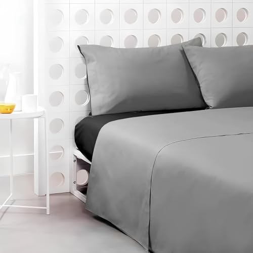Bassetti Completo Lenzuola Matrimoniale 2 Piazze 100% Cotone Bicolore | Made in Italy – Lenzuolo 240x280 cm + Sotto con Angoli 175x200 cm + 2 Federe 50x80 cm (Grigio/Nero)