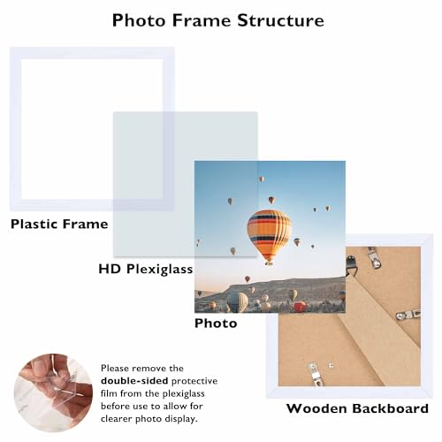 Image of JCJMY 7x7 Picture Frame White for Wall Hanging or Tabletop, Wall Mounting Horizontally or Vertically, 7 x 7 Square Wall Gallery Poster Photo Frame with Shatter Resistant Plexiglass, White