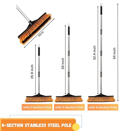 Image of Heavy Duty Large Cleaning Brush Push Broom with Durable PVC Bristles, 54 inch Tough Stainless Steel Long Handle for Outdoor, Garage, Deck, Driveway, Walkway, Balcony, Industrial, Wet & Dry Use