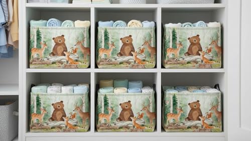 Image of CLOCOR Rectangular Storage Bin,Waterproof Storage Bin,Gift Basket(Forest Animals)