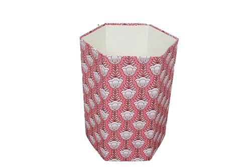 Image of Generic 3.3 Gallon Cotton Hand Block Printed Paper Waste Basket |Small Decorative Trash Can for Housewarming Gifts in Living Room, Bedroom, Bathroom | Eco-Friendly, Plastic-Free (1, PINK LOTS)
