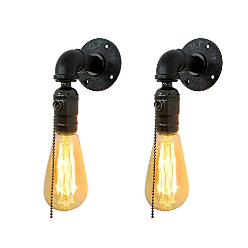 Industriel Applique Murale 2pcs, Vintage Tuyau Lampe de Mur avec Interrupteur à Tirette Edison Lampe Douille E27 Métal Art Déco Luminaire pour Café Bar Salon Cuisine Couloir Cover