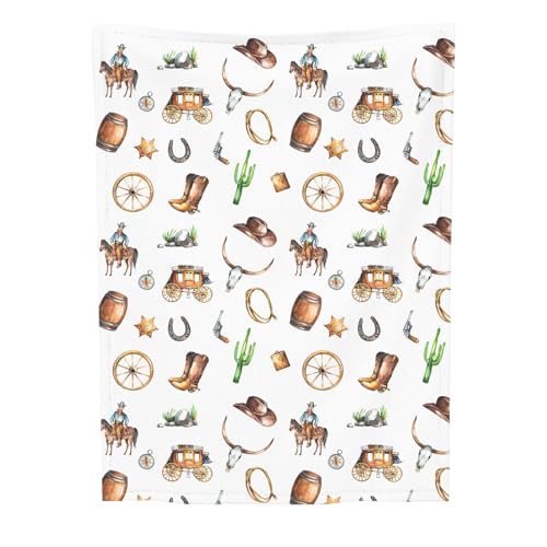 Image of Western Baby Blanket, Soft Flannel Cowboy Newborn Blanket, Cozy Unisex for Boys & Girls, Lightweight Stroller & Crib Blanket 30x40