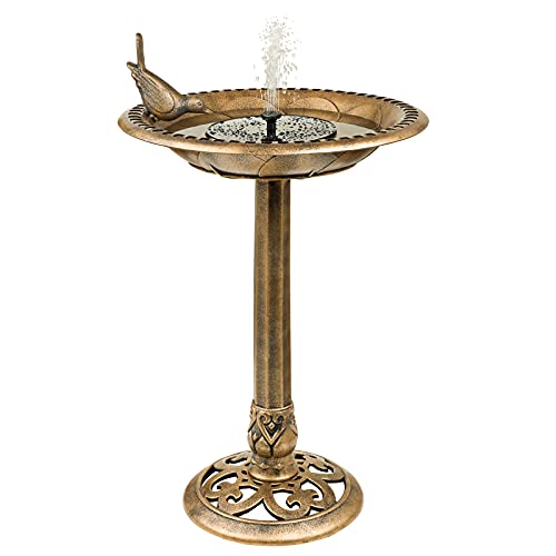 SA Products Solar Bird Bath - Drinking Water Bowl with Sun-Powered Fountain for Garden Birds - Decorative Standing Outdoor Bird Bath Dish in a Rustic Bronze Finish for Lawn Backyard Aviary - 80x50cm