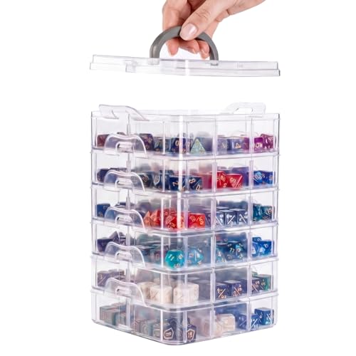 Image of PUGED DND Dice Storage Box with Removable Dividers Polyhedral Dice Plastic Organizer Holding Up To 1800 Dices Craft Bead Compartment Container for Sewing, Jewelry, Art, DIY (6 layers)