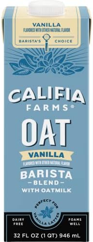 Califia Farms Vanilla Oat Barista Blend Oat Milk, 32 Oz | Non Dairy Milk | Creamer | Vegan | Plant Based | Gluten-Free | Non-GMO