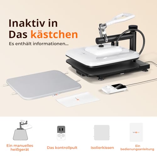 HTVRONT Heißpresse 38 x 38 cm – Klappheißpresse für T-Shirts – Profi-Heißpresse für Sublimierung, Vinyl und Wärmeübertragungsprojekte, schnell aufheizbar und gleichmäßige Wärmeverteilung