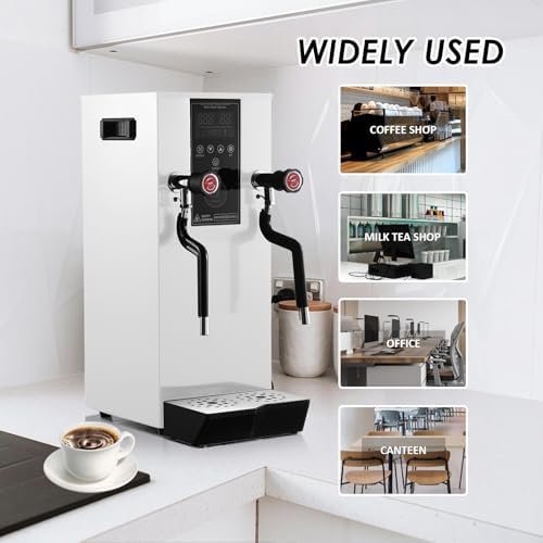 12L Electric Milk Frother - 2000W Commercial Milk Steamer with LED Display, Automatic Foam Machine for Coffee Shops, Milk Tea Shops, Bars - Multi-Purpose Boiling Water Frother (Black)