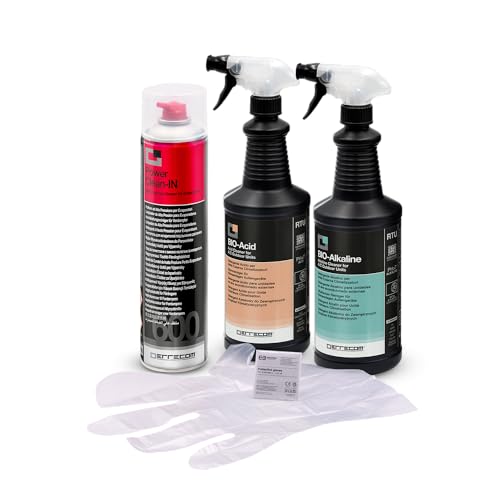 Errecom Kit nettoyage complet climatisation, avec Power Clean In aérosol 600mL pour unité intérieure, Bio-Acid et Bio-Alkaline 2L avec tensioactifs...