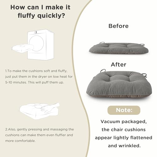 Image of AddGrace Chair Cushions for Dining Chairs Soft Kitchen Seat Cushions 18 inch x 18 inch x 3 inch Non-Slip Seat Pads Grey Set of 2