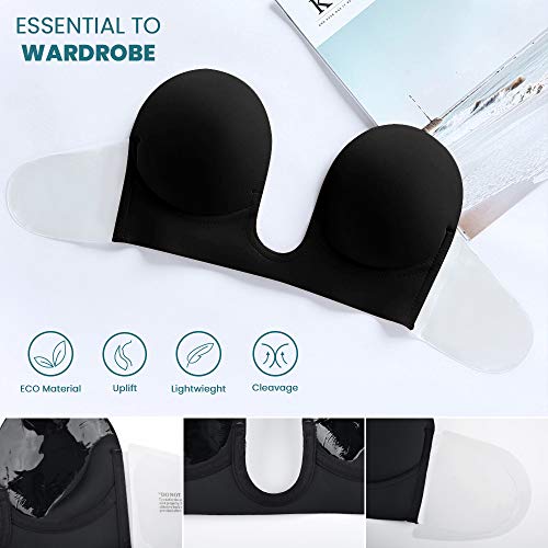 Joateay Women's Deep Plunge Strapless Sticky Bra Underwire Push Up Adhesive Bra(Black,Cup Dd) #TOP3