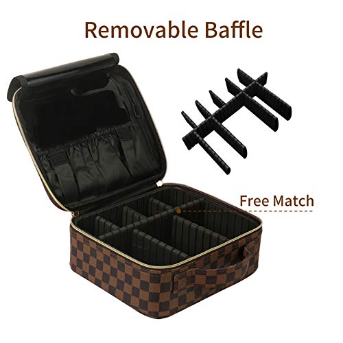 Cefrax Cosmetic Travel Bag Makeup Bag For Women Hand-Portable Pu Leather Waterproof Cosmetic Bag With Adjustable Dividers Toiletry Bag Artist Storage Bag（Checkered） #TOP3