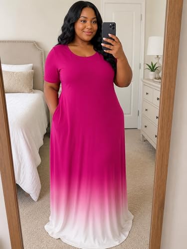 Image of PinkPatty Women's Plus Size Maxi Dresses Short Sleeve Sundress Summer T-Shirt Beach Long Dress with Pockets