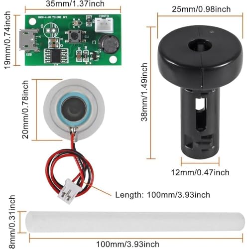 Image of Hexonix USB Ultrasonic Mist Maker DIY Kit - Mini Air Humidifier with Piezoelectric Fogger Disc for Moisture Atomization, Aroma Diffuser, and Electronic DIY Projects