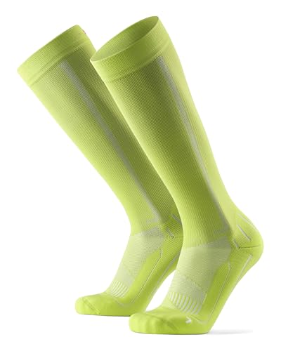 Abgestufte Kompression Socken für Männer & Frauen EU 43-47 // UK 9-12 Neon Gelb/Hellblau - 1 Paar