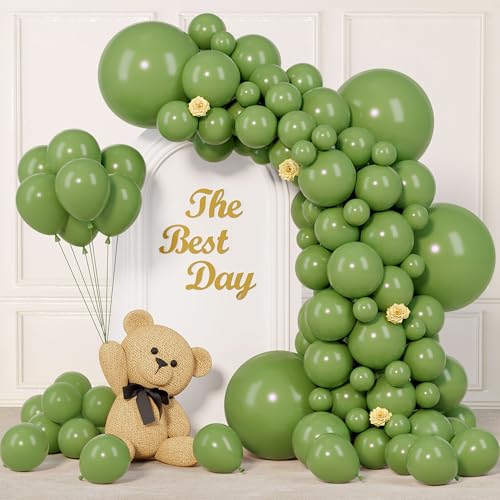 Image of 145pcs Sage Green Balloons Balloon Arch Kit Different Sizes of 18 12 10 5 Inch Globos Verdes for Golf Party Decorations Birthday Party Dinosaur Party Graduation Thanksgiving Baby Shower Decoration