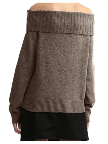 Floerns Women's Off Shoulder Sweater Long Bishop Sleeve Foldover Knitted Pullover Sweaters2