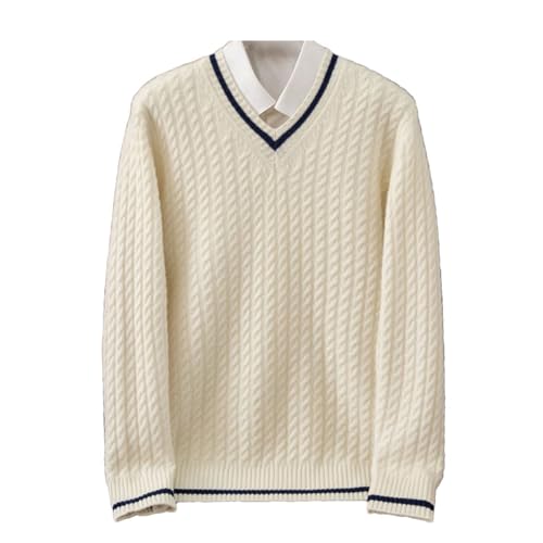 Kelsiop Men's Winter Wool Sweater V-Neck Pullover Thick Color Blocked Twistedst Flower Sweater Loose Knitted Sweater