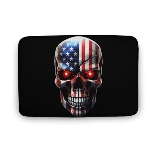 U.S Flag Skull Coral Velvet Rugs Non-Slip Bathroom Rugs Soft Kitchen Rug Floor Carpet for Home Decor 19.7