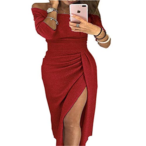 Robe de soirée sexy ZAJE rouge en taille L avec une taille haute et un col ouvert élégant