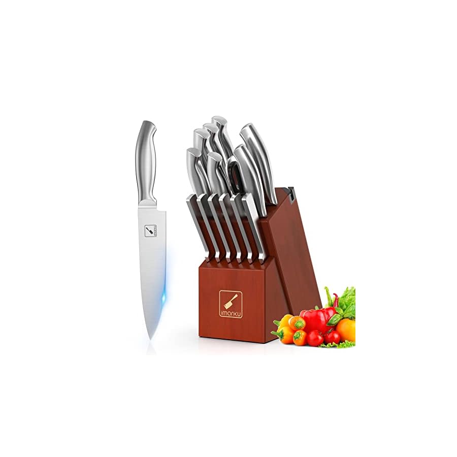 Knife Set, imarku 16 PCS Kitchen Knife Set with Block, High Carbon Stainless Steel Ultra Sharp Knife Block Set with Hollow Handle and Removable Block, Dishwasher Safe Kitchen Knives (Brown)