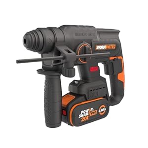 WORX Borstelloze accuboormachine, 20 V, WX381, 2 J, 3-in-1, boren, boren, beitelen in alle materialen, trillingsbescherming, levering met 1 accu 4 Ah, oplader en accessoires