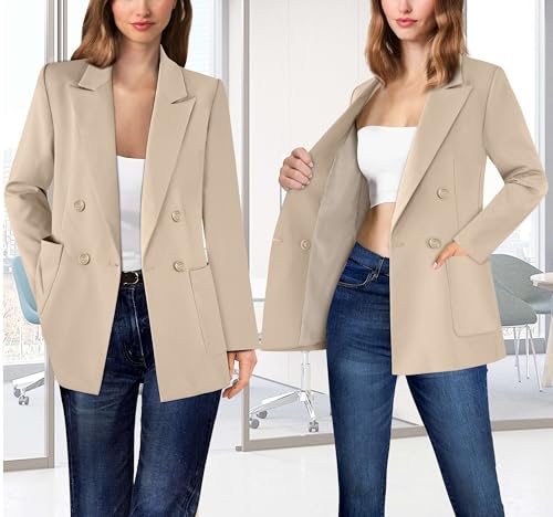 VFSHOW Womens Open Front Peak Lapel Double Breasted Back Slit Pockets Office Business Work Slim Blazer Jacket2