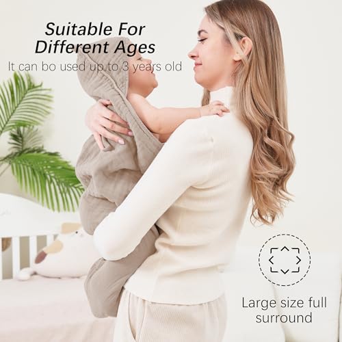 Image of SWEET DOLPHIN Muslin Hooded Baby Bath Towels - 2 Pack 100% Cotton Towel for Babies, Infants, Toddlers - 32x32Inch - Highly Absorbent and Newborn Essential, Brown