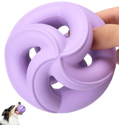 PetZee Dog Chew Toys for Aggressive Chewers, Natural Rubber/Interactive Dog Toy for Fetch & Tug, Indestructible Dog Toy - Anxiety Relief & Training & Dishwasher Safe, Tough Dog Toy Balls, 4", Purple