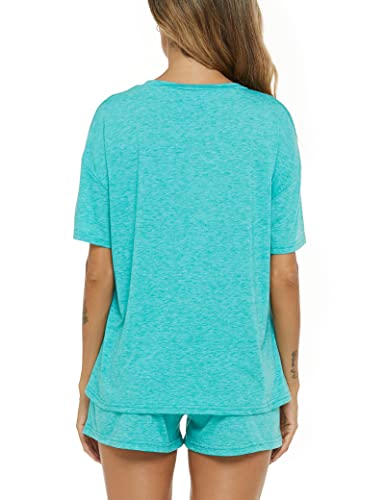 Image of LOCUBE Women's Pajama Set Soft Comfy 2-Piece Short Sleeve Lounge Sleepwear with Drawstring Shorts and Pockets