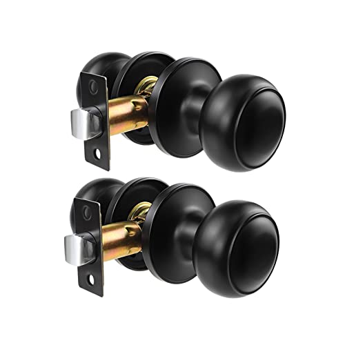 Foinwer Black Passage Door Knobs Closet, Interior Passage Door Lock Handle Set Without Key, Keyless Door Knobs Levers Black For Hall And Closet. Round Style Passage Door Knobs (2 Pack) #TOP4