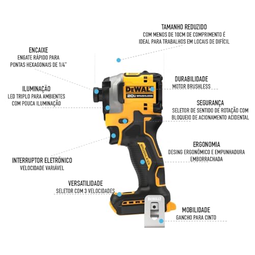 Dewalt Parafusadeira de Impacto 6,5MM, Ideal para Diversos Trabalhos, Sem Bateria e Sem Carregador,