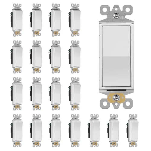 Image of ECOELER Electrical Rocker Light Switch, Single Pole Decorator Paddle Wall Switches, 15A 120 /277V, Self-Grounding, On /Off Rocker Paddle Interrupter for Residential and Commercial, White, 20 Pack
