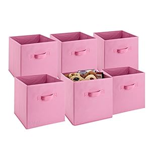 Handy Laundry Foldable Cube Storage Bins, 6 Pack, Decorative Fabric Storage Cubes, Collapsible & Great Organizer for Shelf, Closet or Underbed, Convenient for Clothes or Kids Toy Storage (Pink)