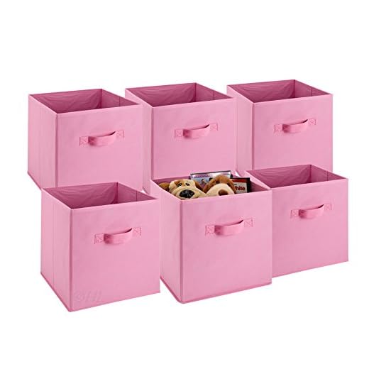Foldable Cube Storage Bins - 6 Pack - These Decorative Fabric Storage Cubes are Collapsible and Great Organizer for Shelf, Closet or Underbed. Convenient for Clothes or Kids Toy Storage (Pink)
