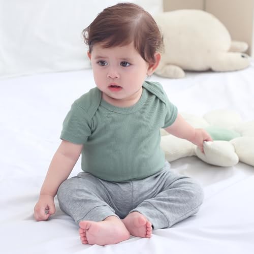Baby Bodysuit 6 Pack Soft Mixed Ribbed Short Sleeve Romper Infant Boy Girl Clothes Set4