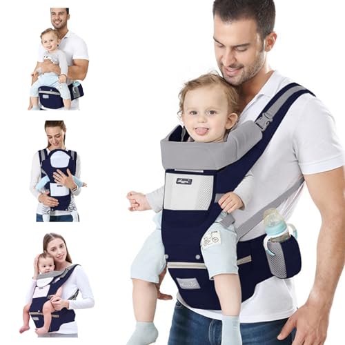 Ocanoiy Baby Carrier Newborn to Toddler Baby Wrap Carrier with Hip Seat Kangaroo Carrier Toddler Infant Baby Holder for Men Women Dad Mom (Dark Blue)