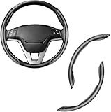 Amiss 2pcs Carbon Fiber Anti-Skid Steering Wheel Cover, Waterproof & Segmented Butterfly Design, Universal 99% Vehicle Wheel Cover Protector, Car Interior Accessories (Black-2pcs)
