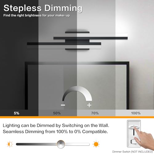 Image of PRESDE 24 Inch LED Bathroom Vanity Light Bar, Modern Black Wall Lighting Fixture Over Mirror 5CCT