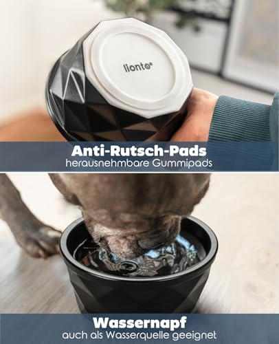 lionto Futternapf aus Keramik mit rutschfestem Silkonboden, 550 ml, Hundenapf aus robustem & geruchsneutralem Material, leicht zu reinigen, ergonomisches Design, Wassernapf für Hunde&Katzen, schwarz